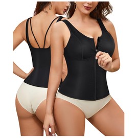 Gotoly Women's Compression Tank Tops Triple Tummy Control Workout Tops Shapewear Camisole Cami Shaper with Zipper Body Shaper(Black, Large)