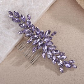 Teyglen Bridal Crystal Hair Comb Full Rhinestone Hair Piece Violet Bride Wedding Hair Comb Sparkly Purple Rhinestone Headpiece Party Prom Hair Accessories for Women (Purple)