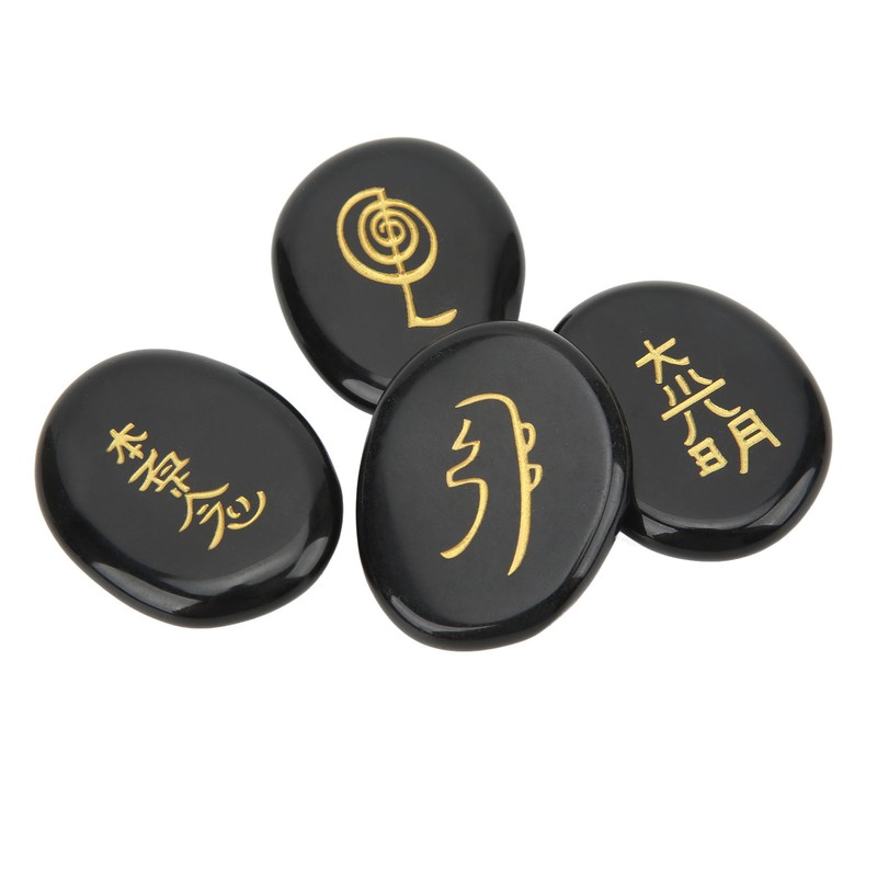 4Pcs Reiki Symbols Stones Smoother Surfaces Engraved Reiki Stones for