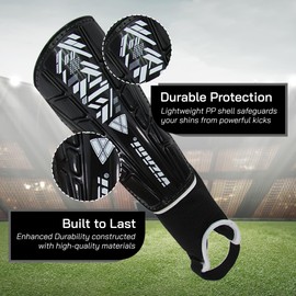 Vizari Malaga Soccer Shin Guards - Breathable & Lightweight Soccer Shin Pads with Ankle Protection - Reduces Shocks & Injuries - Adults, Youth & Kids Soccer Shin Guards with Non-Slip Adjustable Strap