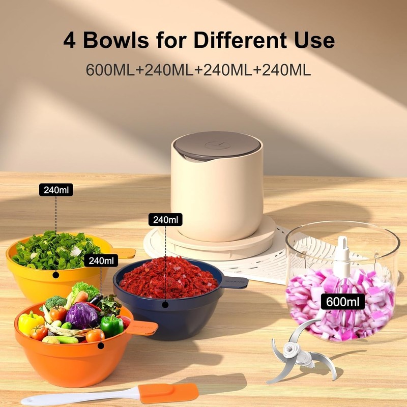 USB Charging Electric Food Processor - 600ML with 3 Additional