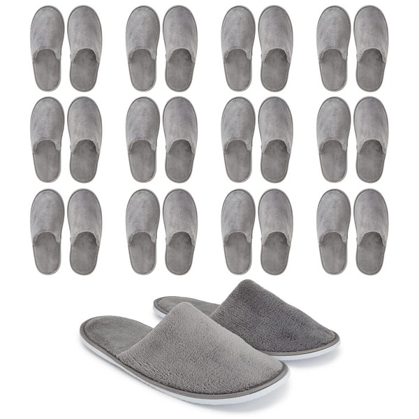 Juvale 12 Pairs Disposable House Slippers for Guests, Bulk Pack for Hotel, Spa, Shoeless Home, Gray (US Men Size 11, Women 12)