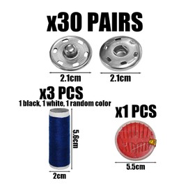 YSDYY 30 pairs of metal snapshots and 1 set of sewing tools, round buttons, hand soul accessories, durable snapshots, suitable for clothing and bag production.