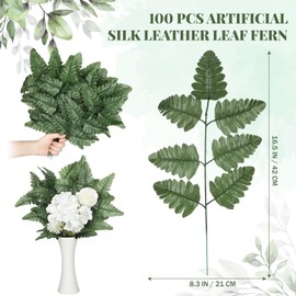 Yunlly 100 Pcs Artificial Silk Green Fern Leaf Picks Artificial Greenery Stems Fake Artificial Fern Leaves Faux Fern Plant Cemetery Grave Headstone Floral Arranging 16.5 Inch