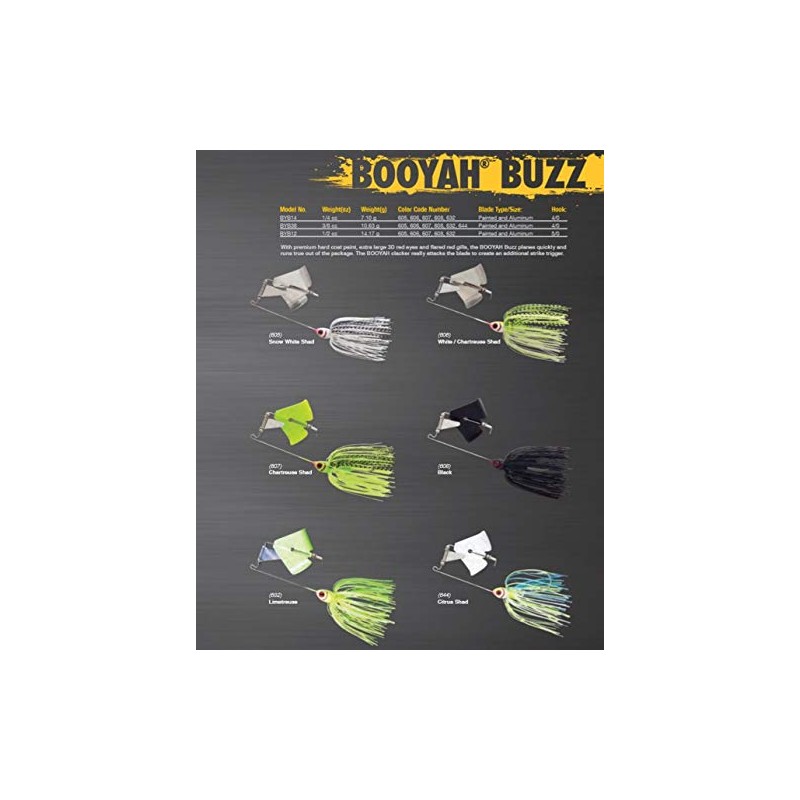 BOOYAH Buzz Buzzbait Bass Fishing Lure, White/Chartreuse Shad, 3/8 oz