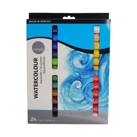 Daler-Rowney Simply Watercolour Paint, Aluminium Tube, 0.41oz - 12 ml, Cardboard Box, Set, 24 Assorted Colours