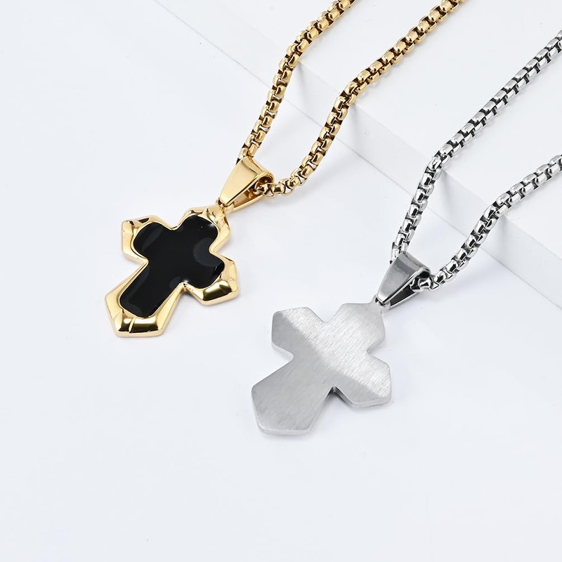 FATACI Cross Necklace for Men,Gold Plated Stainless Steel Hip Hop