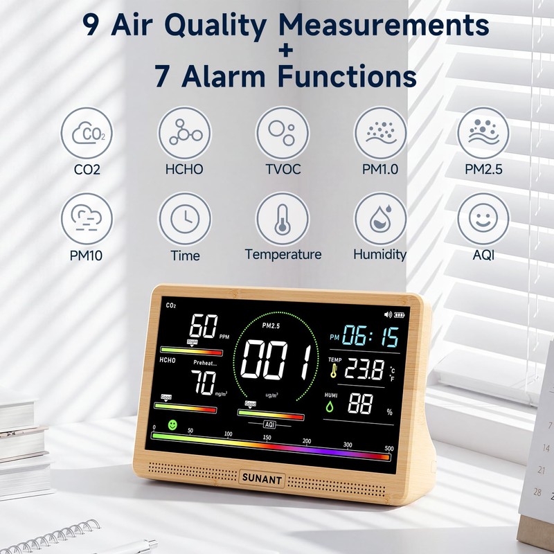 16-in-1 Air Quality Monitor Indoor, 7' Smart Large Display 9
