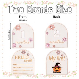 2 Pcs Baby Monthly Milestone Sign, One Month Baby Announcement Sign Milestone Wooden Circles, Baby Name My First Holiday Milestone Signs for Baby Girl Nursery Decor Newborn Photography Props