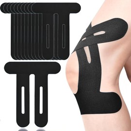 10 uds Cinta Kinesiológica Precortada para Rodillas, Transpirable Tiras Cinta Atlética Kinesiológica Flexibles e Impermeables Adhesivos Soporte para Rodillas para Dolor y Estabilidad Rodillas Negro