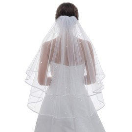 SAMKY 2T 2 Tier Ribbon Edge Circular Crystal Veil (Elbow Length 30" Light Ivory V256)