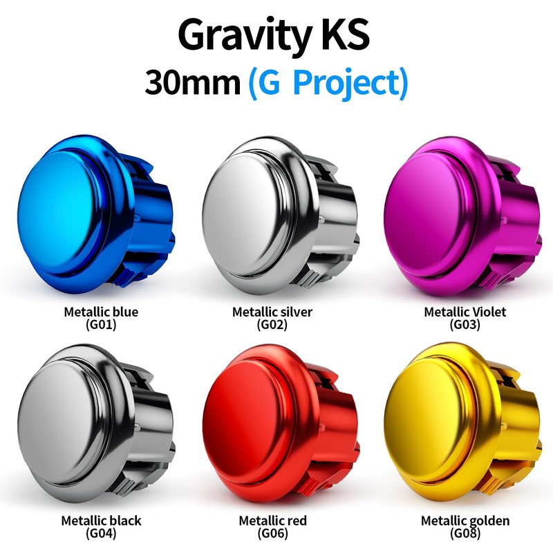 QANBA Gravity KS Mechanical Arcade Buttons 24mm Snap-In Metallic Color