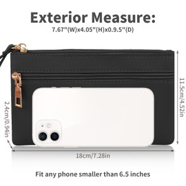 TIESOME Women's Wristlet Clutch Leather Double Zipper Phone Clutch Wallet Large Capacity (black)