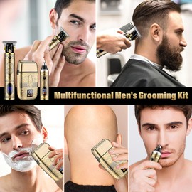 Saoilli - Cortadora de pelo para hombres, recortadora de pelo de nariz, juego de afeitadora de hoja en T, cortadora de barba