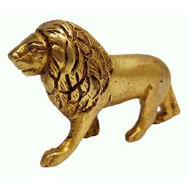 Purpledip Brass Statue Imperial Lion: Collectible Wildlife Showpiece Figurine For Table, Small (11834A)