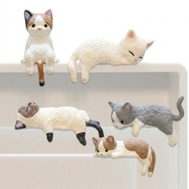 Vextpiratory 5Pcs Mini Cat Figurine, Cute Realistic Cats Dolls for Desk Decor Office Car Interior Decoration, Small Cat Ornaments (Assorted Colours)