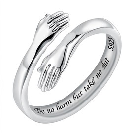 LOVECOM S925 Sterling Silver Hug Rings for Women Adjustable Hugging Hands Open Ring for Men Promise Rings Jewelry Birthday Christmas Gifts for Dad Mom Wife Daughters Grandma Best Friend (DO NO HARM