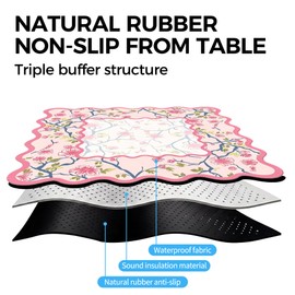 Scalloped Mahjong Mat with Storage Bag, 33” x 33” Widened and Thickened
