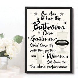 RED OCEAN Get Naked Funny BATHROOM Print Framed Chic Wall Decor For Toilet Bathroom The Loo (A4 Print with Black Frame - Keep Bathroom Clean Cream Bathroom)