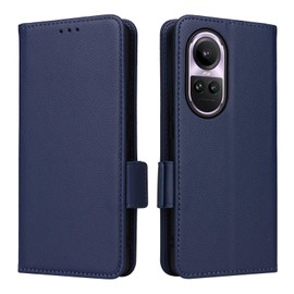 GOKEN Leather Folio Case for Oppo Reno 10 5G / Reno 10 Pro 5G, Cover With Card Slots and Horizontal Viewing Stand -Dark Blue