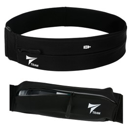 Running Pouch, Waist, Tran, Elastic Large Capacity, Fits and Won't Sway, Smartphone Storage, Earphone Hole, Separate Key Holder and Card Slot, Convenient for Jogging and Marathons, Black