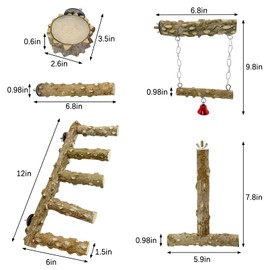 BNOSDM Natural Wood Bird Ladder Perch 6Pcs Parrot Stand Branches Climbing Chewing Stick Parakeet Swing Toys Cage Accessories Paw Grinding Fork Sets for Lovebirds Cockatiels Conure Budgies