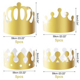 Pack of 20 Golden Paper Crowns, Adjustable Birthday Hat, Birthday Crown Children Adults, 4 Styles Birthday Crown, Suitable for Birthday Party, Baby Shower Photo Props, DIY Party Hats