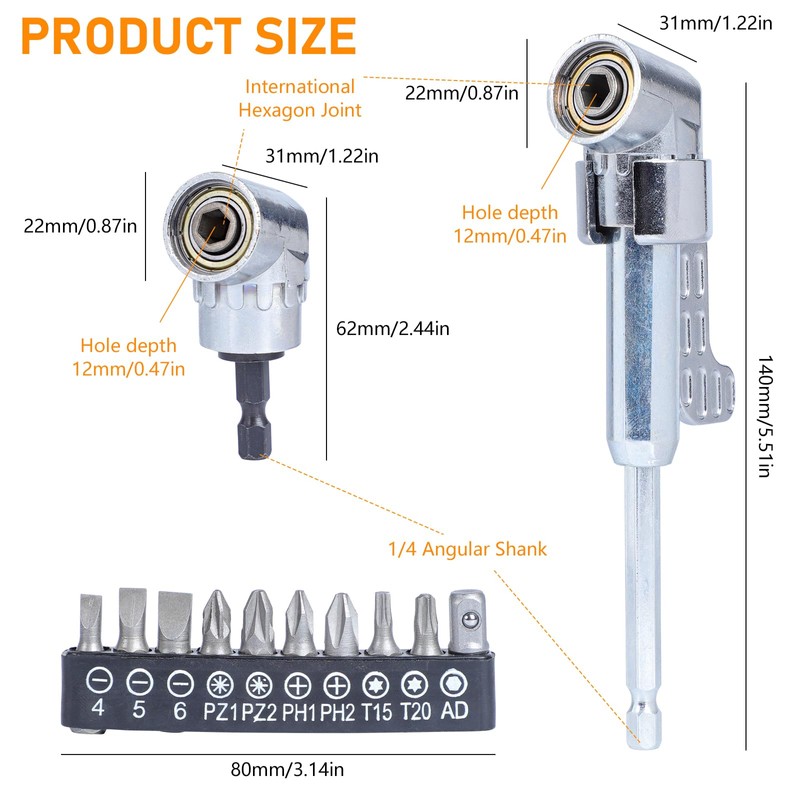 105° Allen Wrench Attachment, Angle Screwdriver Attachment with 1/10.2 cm