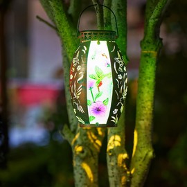 VEWOGARDEN 2 Pack Hanging Solar Lanterns Outdoor Waterproof Decorative Hummingbird Solar Lights for Patio Porch Garden Table Decor