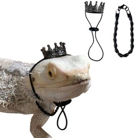 KUNBIUH 2Pcs Lizard Crown Necklace Set Metal Lizard Outfit Reptile Clothes Accessories Lizard Photo Props for Bearded Dragons Iguana Amphibians and Other Small Animals (Black)