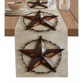 Table Runner 13x70 Inch Independence Day Star Burlap Non-Slip Washable Dresser Scarf for Party Kitchen Dinning Table Decor for Family Dinner Gathering Parties, Vintage Western