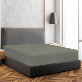 Soroor Bedding & Linen, Microfiber Double Fitted Sheet, Grey Deep Pocket 12 inch Bed Sheets, Super Soft Fabric & Elastic Hem Fitted Sheets | 135 x 190 x 30 cm Double Bed Sheet