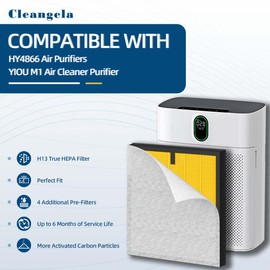 HY4866 Air Purifier Pet Care Replacement Filter 4 Pack: Compatible with MORENTO HY4866 and YIOU M1 Air Purifier - WESTHEY HY4866 True HEPA Activated Carbon Filters for Office Bedroom, Yellow