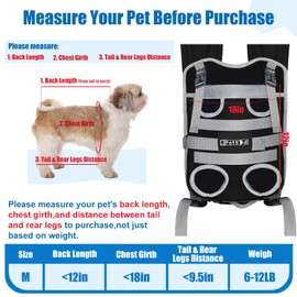 Petskd Dog Front Carrier Backpack for Small Pet with Adjustable Cross Shoulder Straps, Hands Free Puppy Legs Out Chest Carriers for Hiking, Cycling, Vet (Black, M)