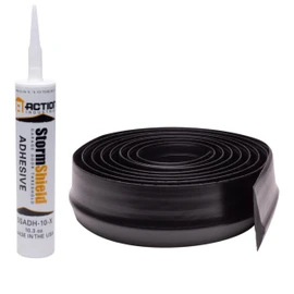 Storm Shield 16 Ft Garage Door Threshold Seal Kit, Bottom Weather Stripping Floor Seal Strip, Blocks Water, Drafts and Critters, Heavy-Duty PVC Rubber, Adhesive Included, 16 Foot, Black