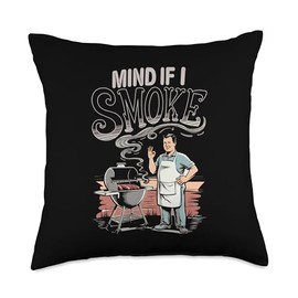 Grilling BBQ Smoker Food Lover Grill Mind if I Smoke Throw Pillow