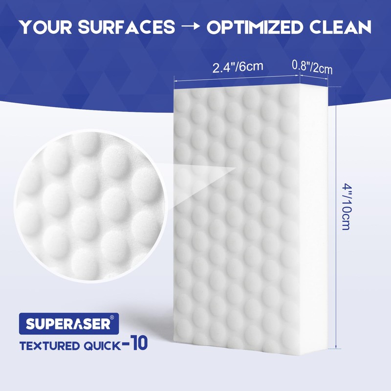Magic Sponge 10 Pack Textured Quick Series, Effortlessly Erase Scuff