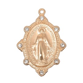 Women's 925 Plated Sterling Silver Miraculous Medal Necklace with Clear Austrian Crystals, Blessed Mother Mary, 1.0" on 18" Gold-Plated Chain, Made in USA, Deluxe Velvet Gift Box Included