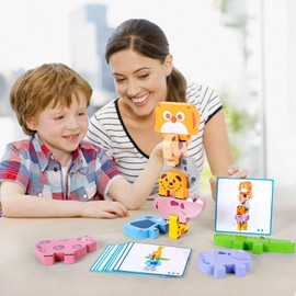 Animal Blocks Animal Stack & Balance Wooden Blocks Educational Toy for Children Children's Balance Toy Animal Recognition Game (Building Blocks1) (QJ-EDSS0001-DDL-1)