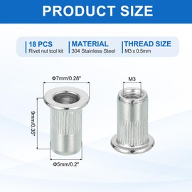 MECCANIXITY 18Pcs M3 Rivet Nut 304 Stainless Steel Rivet Nut Tool Hardware Nuts Suitable for Furniture, Decoration in Nuts Bolt Fastener, Silver
