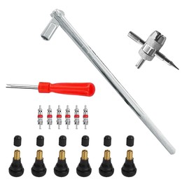 GLSOWEE Tire Valve Stem Puller Installer Tool Kit, 6 Pcs TR412 Snap-in Valve Stems & Valve Stem Cores, 4-Way Valve Tool & Single Head Tire Valve Core Remover Installer Tool (15PCS)