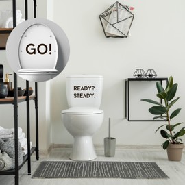 Toilet Seat and Front Sticker - Funny Vinyl Decal Ready? Steady GO - Black Sign for Front of Toilet and Open Cover - Unique Bathroom Decoration - Toilet Sticker Rules – Washroom Decal and 10x9