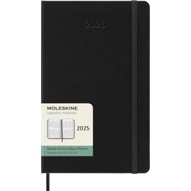 Moleskine Weekly Planner, Vertical 12-Month 2025 Agenda, Hard Cover and Elastic Closure, Black Color, Large Format 13 x21 cm