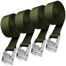 Pack of 4 Tie Down Straps, 2.5 m Lashing Straps with Clamping Lock, Lashing Straps Maximum Load 250 kg, Adjustable Mounting Strap for Bicycle, Motorcycle, Luggage Packages, Camping (Green)