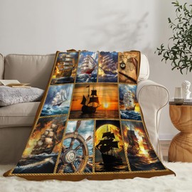 Nautical Throw Blanket Ultra Soft Cozy Navigation Sailboat Blanket Fleece Fuzzy Plush Nautical Lovers Decor Gifts for Women Girls Adults Couch Sofa 50"x40"
