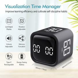 Cube Timer,Rotation Timer,5/10/30/60 Minutes and Custom Countdown,Productivity Timer,Pause and Resume,Silent,Vibrate and Adjustable Sound Alarm for Tasks,Work,Study,Kitchen