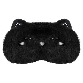 VerteLife Sleep Mask, Soft Lint Eye Mask, Travel Nap Blindfold, Novelty Cartoon Sleeping Eye Mask, Eye Cover for Children, Adults, Boys and Girls (Cat, Black)