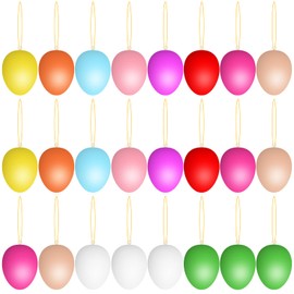 Auirshiky Pack of 24 Colourful Easter Hanging Eggs, 6 cm Plastic Colourful Eggs, Colourful Plastic Eggs, Easter, for Easter Tree Decoration and Outdoor Indoor Hanging Decoration