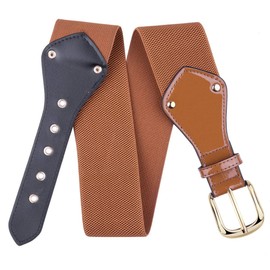 KYEYGWO Women's Elastic Belt with Alloy Pin Buckle, Adjustable Wide Waist Belt, Women's Patent Leather Belt, Leisure Dress Belt, Stretch Belt for Dress, Shirt, Wind Jacket, brown