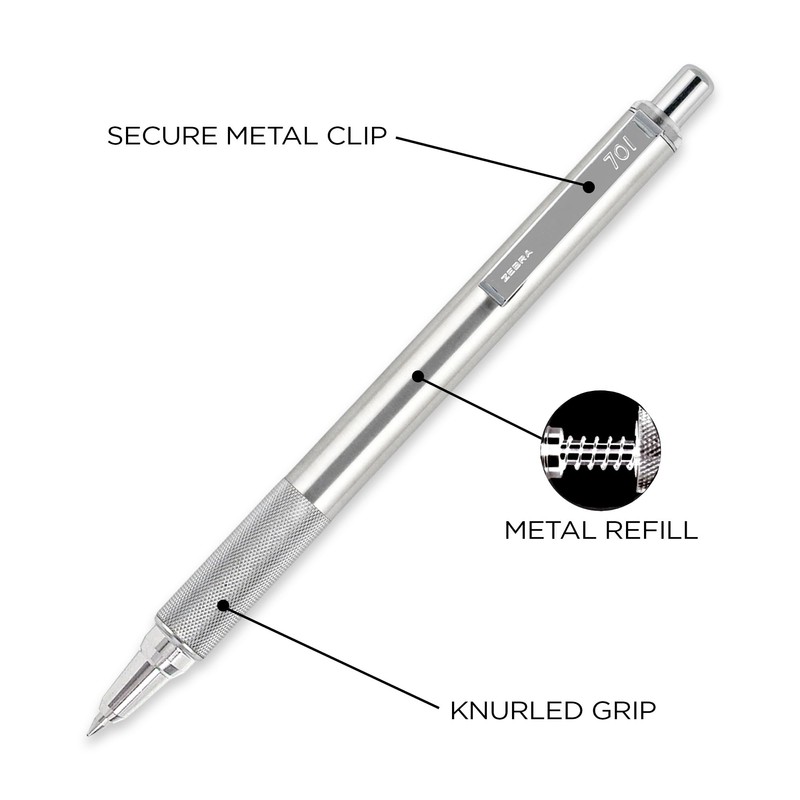 Zebra Pen Zebra Pen F-701 Retractable Ballpoint Pen, Stainless Steel